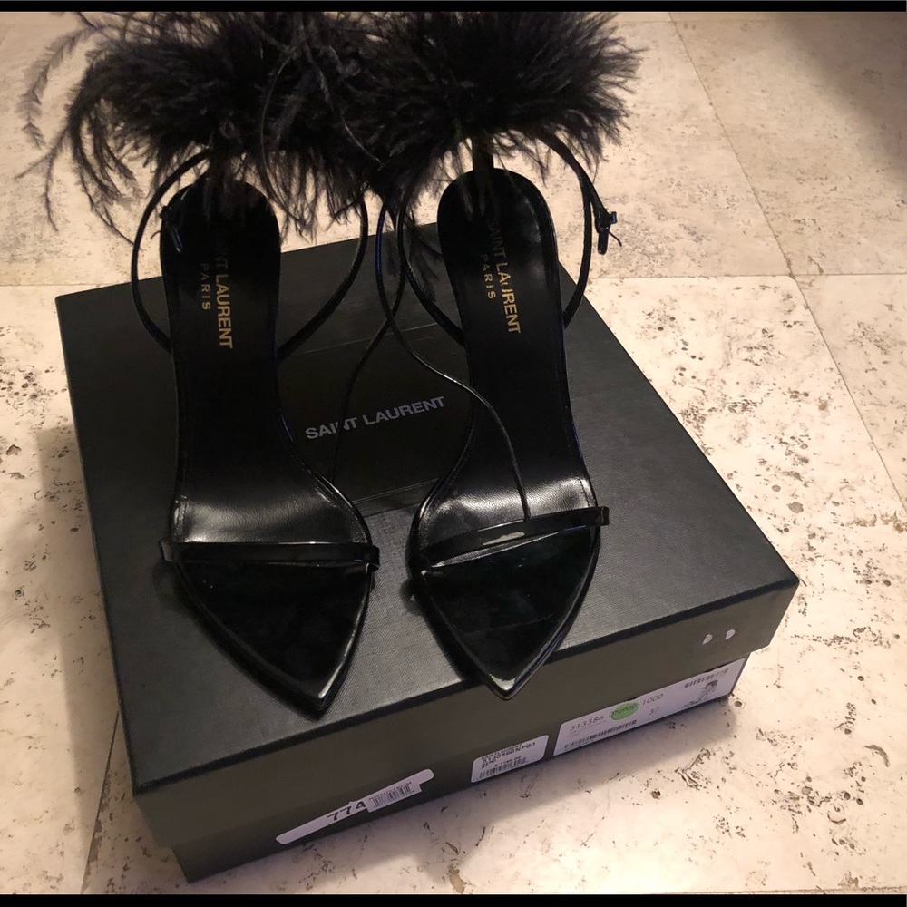 Saint Laurent iris Patent Sandal with Feathers - Picture 3 of 8